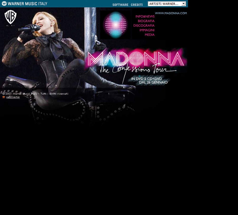 Website Warner Music Italy 2007 - mini-sito dedicato a Madonna